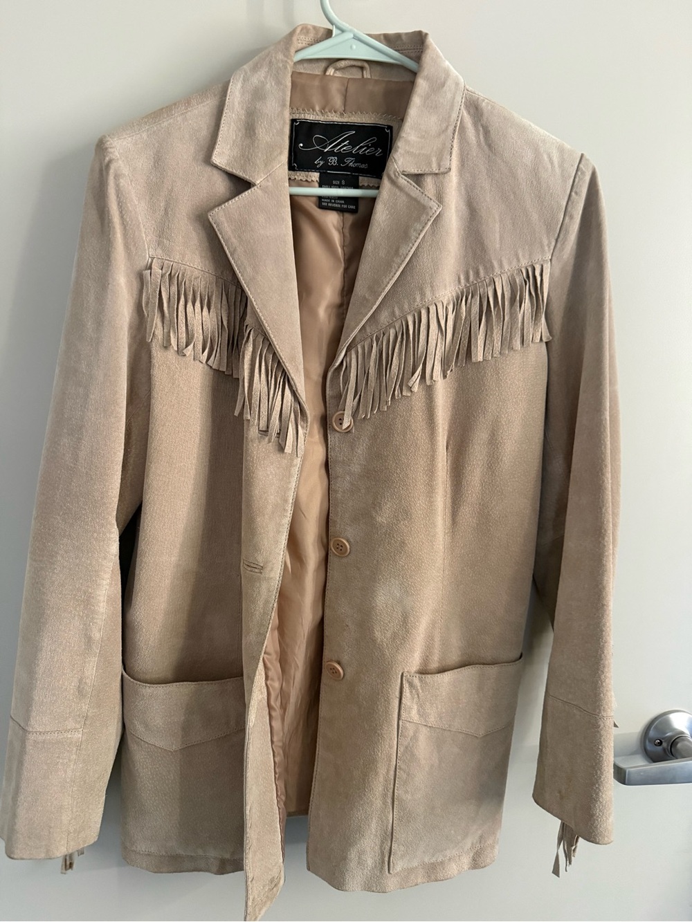 Vintage 1970s Women's Beige Suede Fringe Jacket